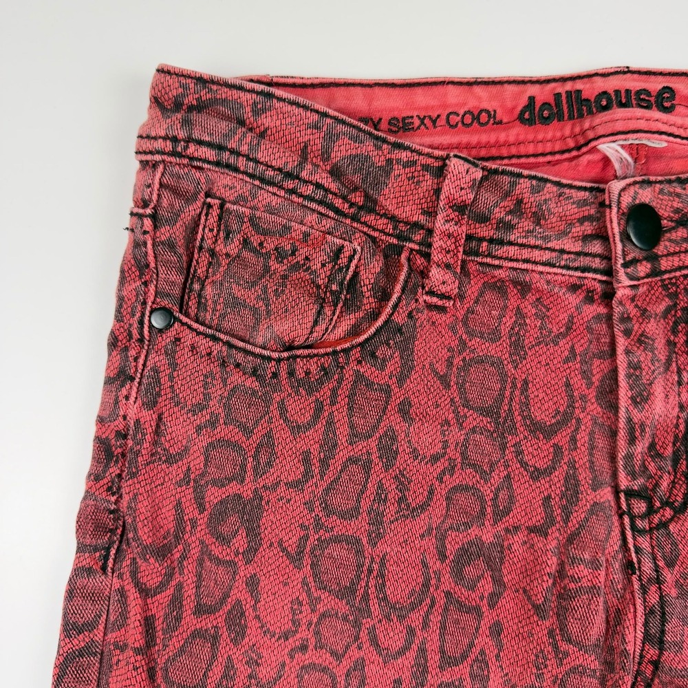 Dollhouse Y2K Snake Print Skinny Jeans Women's 11/12 Pink Black Stretch Scene - Picture 6 of 7